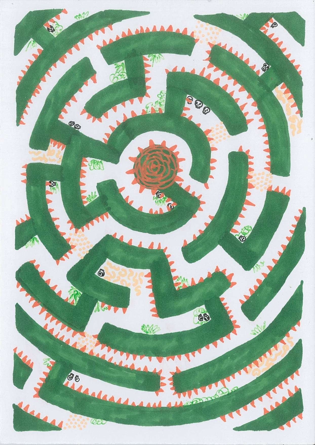 Dessin d'un labyrinthe avec une rose au milieu
