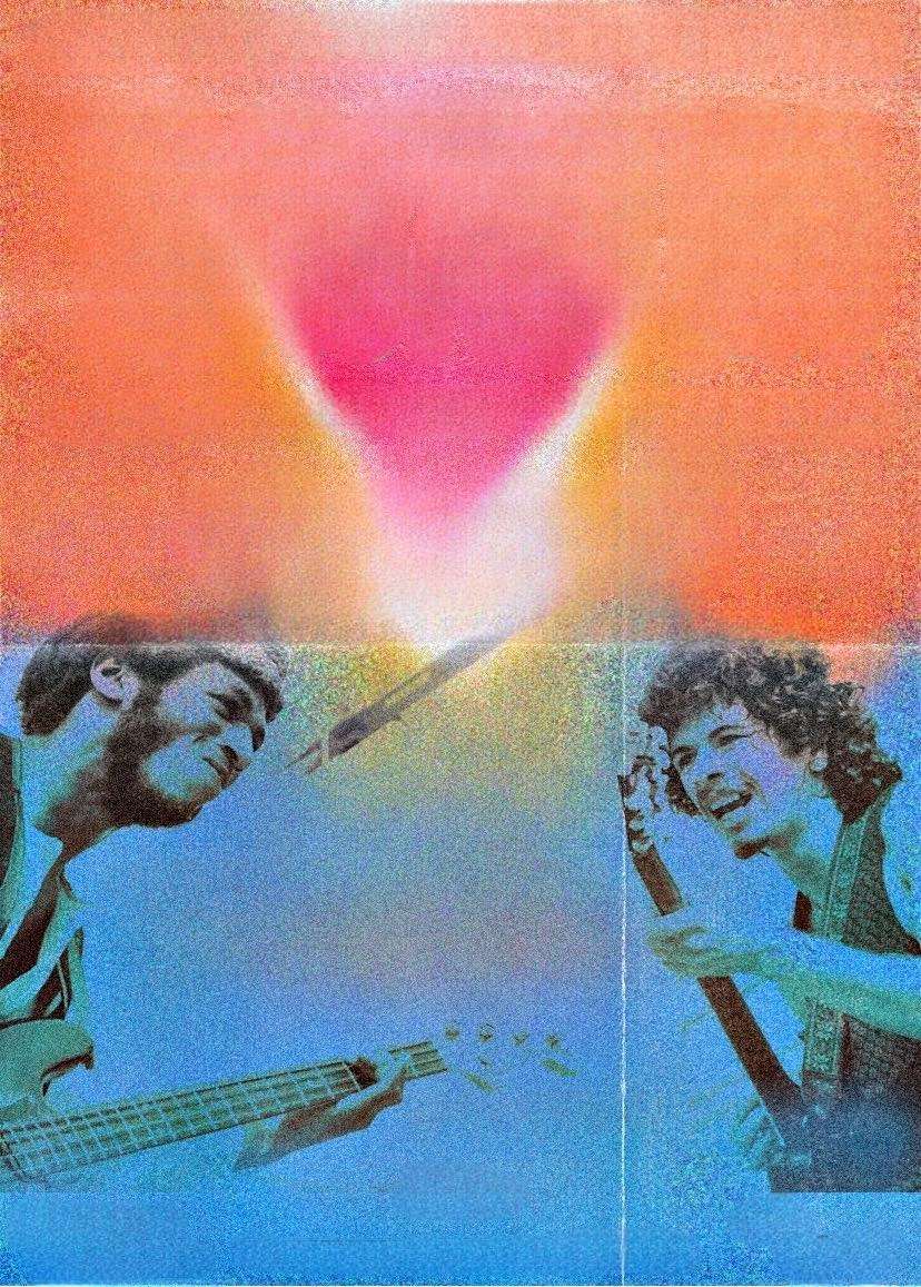 Affiche du concert Remembering Woodstock, deux musiciens sont face à face.