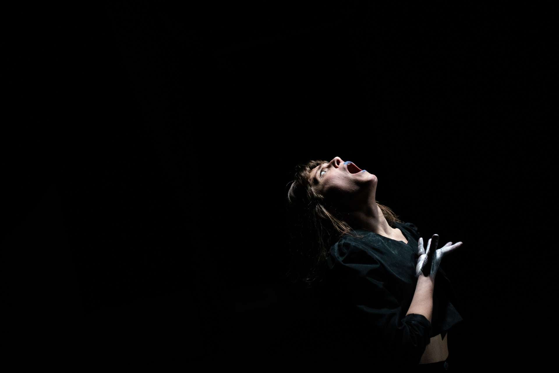 Photo de Fanny Brouyaux pendant le spectacle To be a Schieve or a Romantic Attempt 